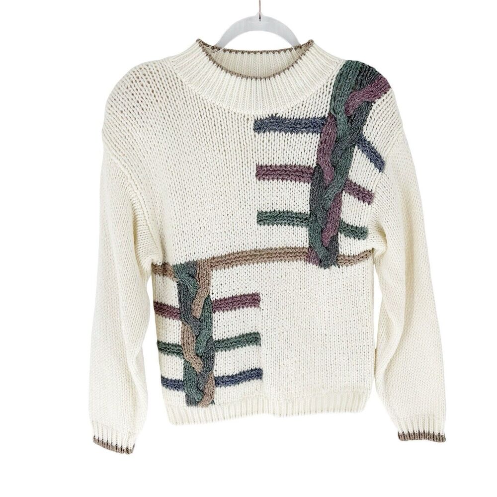 Essex Junction Vintage Sweater Womens M 80s Cottagecore Grandmacore Shoulder Pad